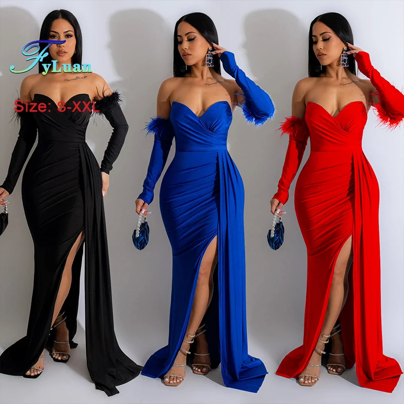 

Красные длинные платья с запахом на груди для женщин, без рукавов, с перчатками, лента с разрезом по бокам, халат с оборками, вечерняя одежда для дня рождения