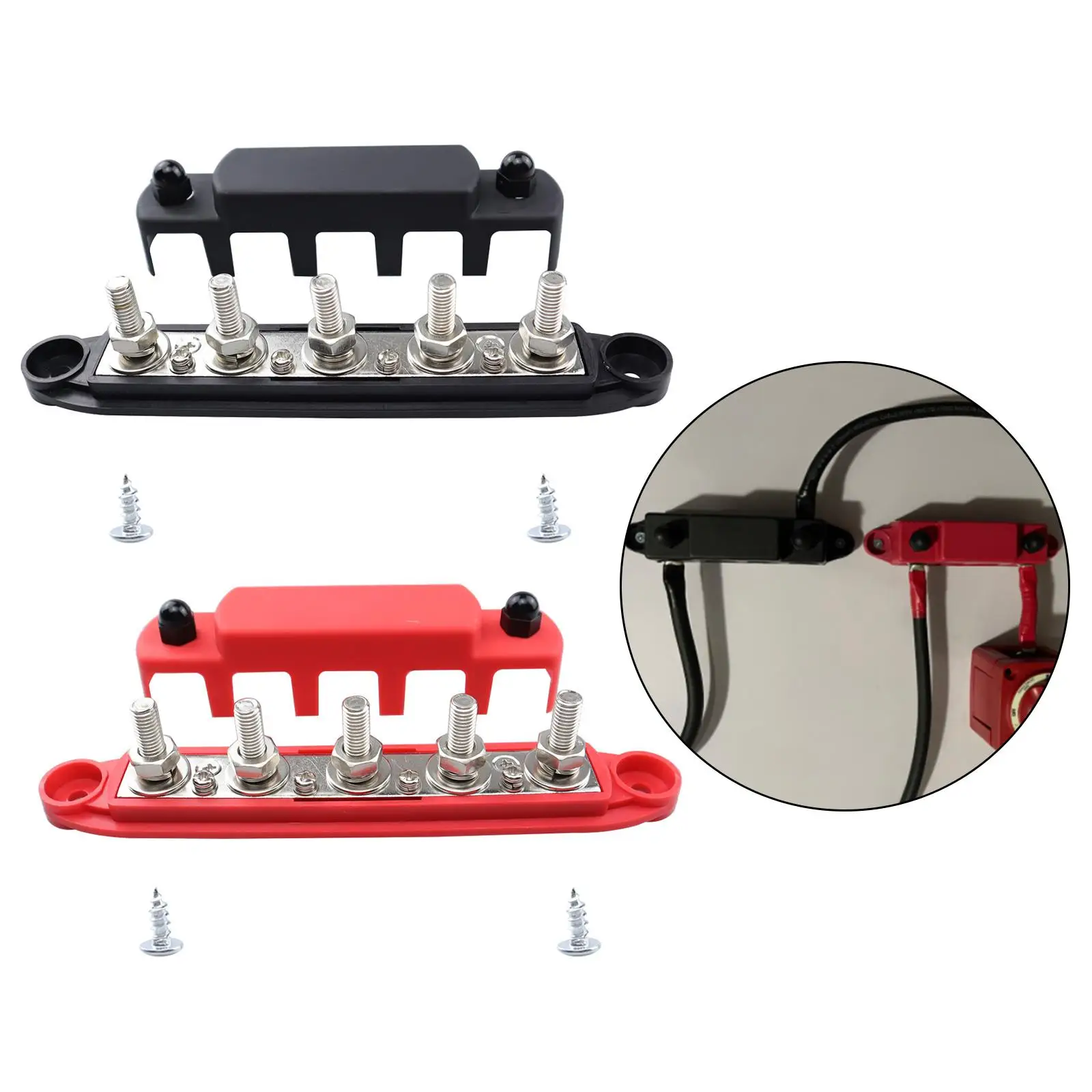 2 Pieces Bus Bar Dustproof 5 Post with Cover 48V 300A Power Distribution Blocks Busbar for Car Vehicle Marine RV Automotive