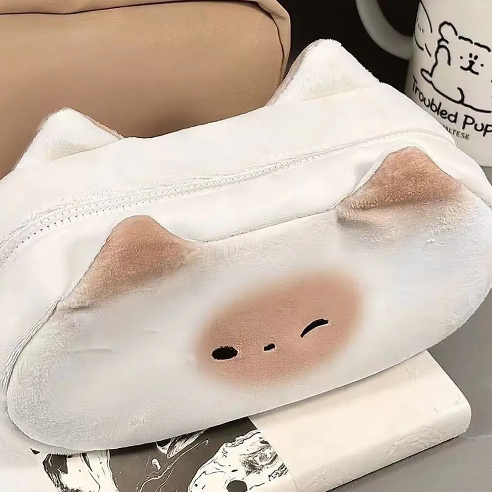 Cute French Toasted Pen Bag Plush Large Capacity Student Pencil Case Multi-function Funny Stationery Storage Bag Organizer