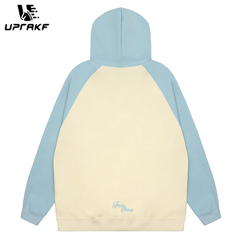 UPRAKF Streetwear Hooded Sweatshirt Star Heart Embroidery Cute Dog Cat Graphic Printing Patchwork Fashion Pullovers Cotton