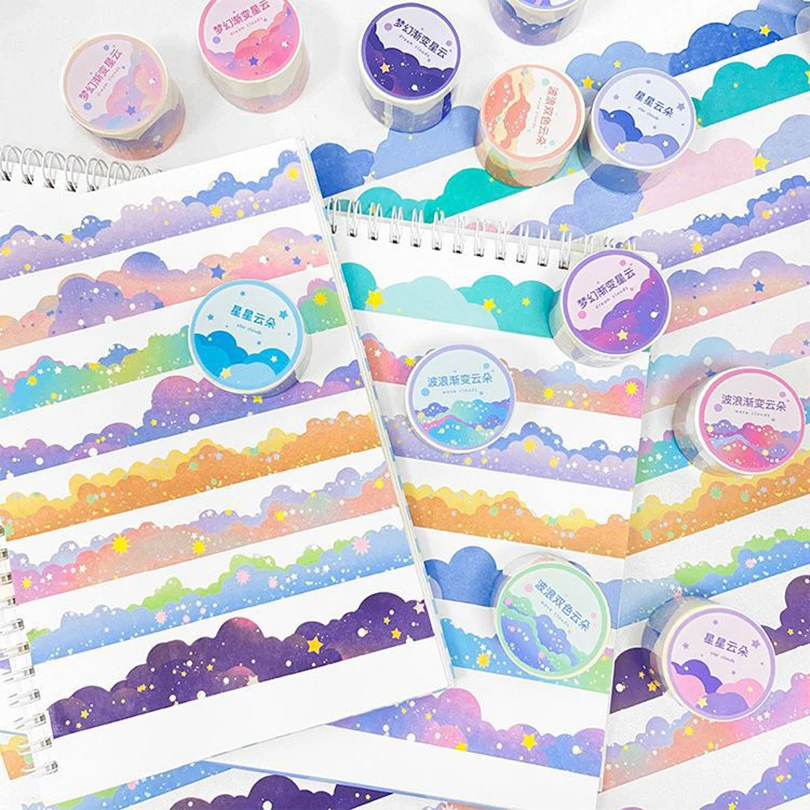 Cinta adhesiva decorativa Washi de estrellas, papelería coreana, nubes, suministros para diario, Washitape, Scrapbooking