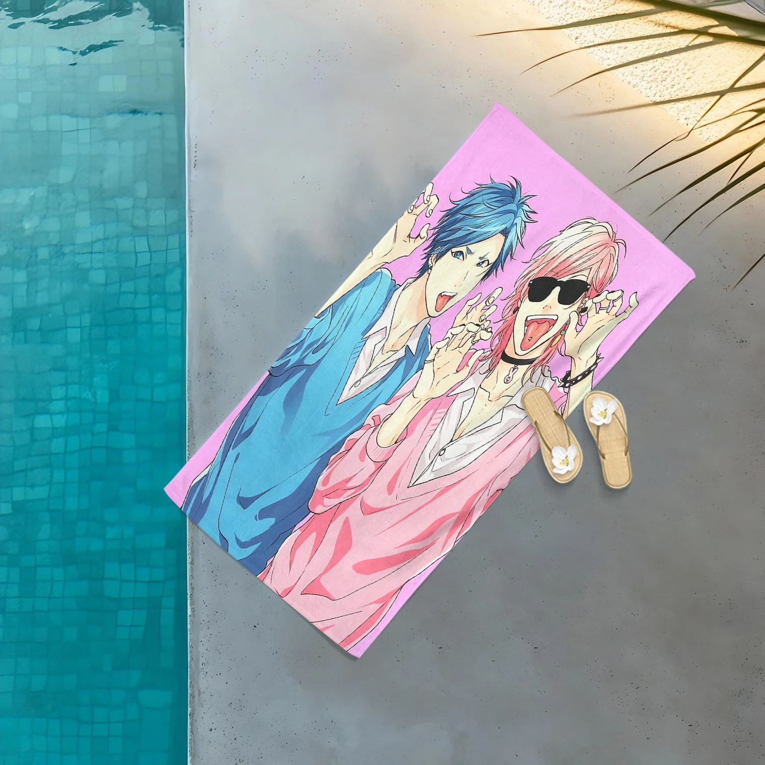 JP Anime Pink Hair Boys Group Printed Towel Soft Absorbent Bath Beach Towel Home Travel Shower Towel Gift for Anime Fans