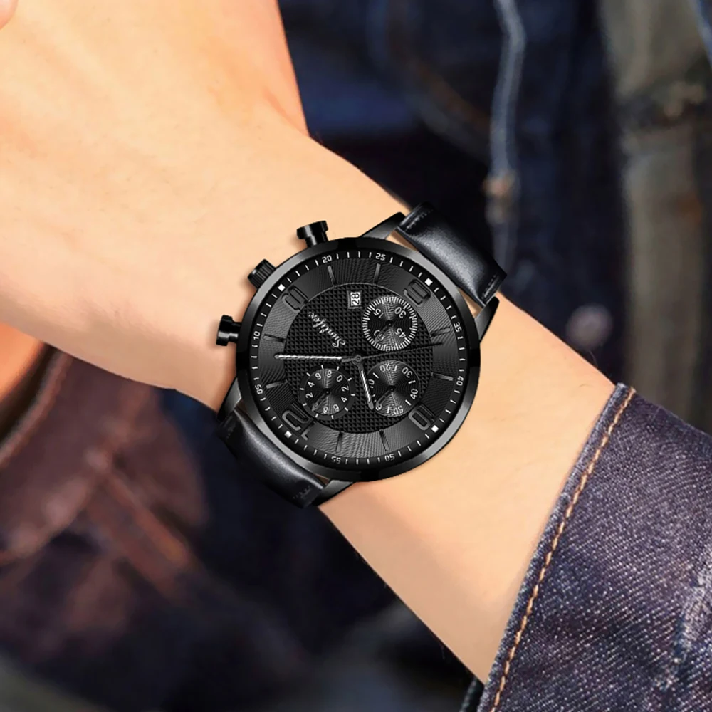 Orologio da uomo originale Sunlifex orologio Casual con cinturino in pelle calendario