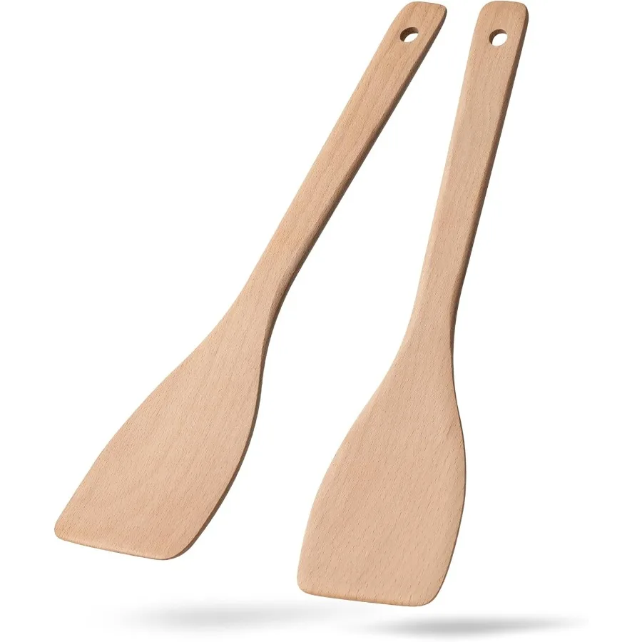 

2PCS Wooden Spatulas for Cooking 13inch Uncoated Beech Wood Turners for Frying Non-Scratch Wood Flat Spurtle for Pan and Wok Wo