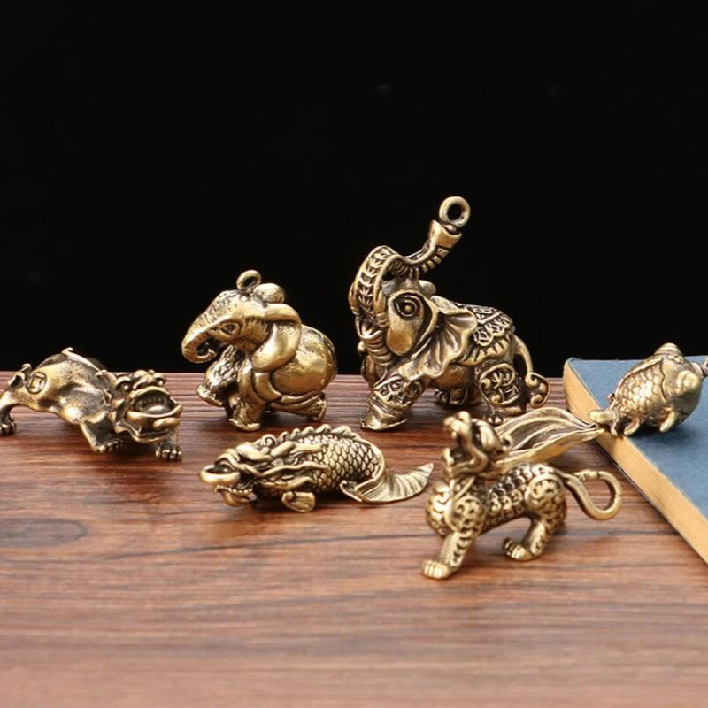 Tembaga Menguntungkan Gajah Gantungan Kunci Liontin Antik Kuningan Logam Hewan Gantungan Kunci Ornamen Gantungan Kunci Liontin Gantungan Kunci Perhiasan