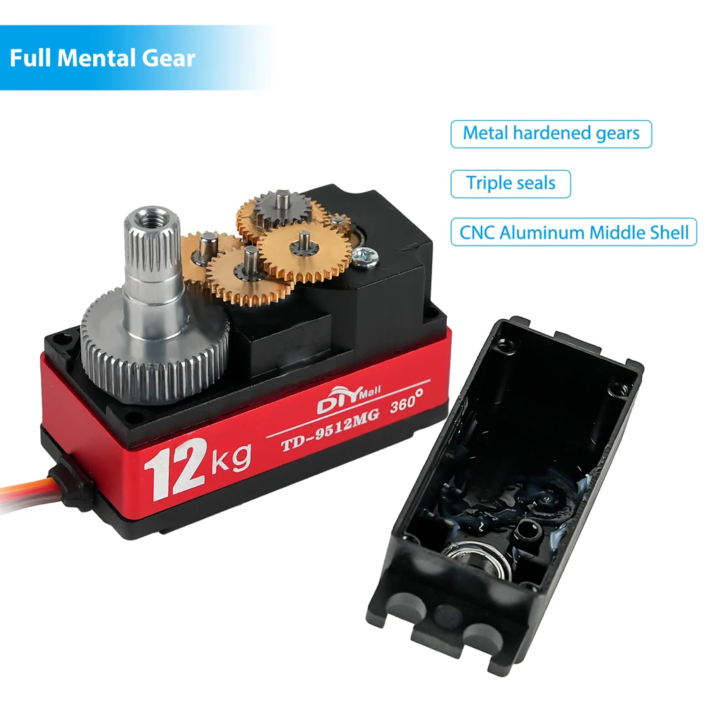Servo numérique à profil bas, 12KG, engrenage entièrement métallique, couple élevé 4.8-7.4V 180/270/360 degrés pour voiture Robot 1/10 1/8 RC TD-9512MG