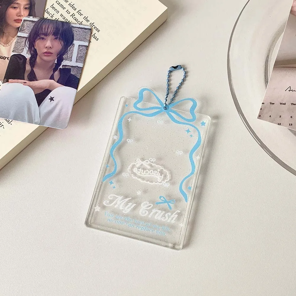 With Keychain Korean Style Card Holder Transparent Bowknot Polaroid Photo Student Card Cover Pendant Acrylic ID Card Holders