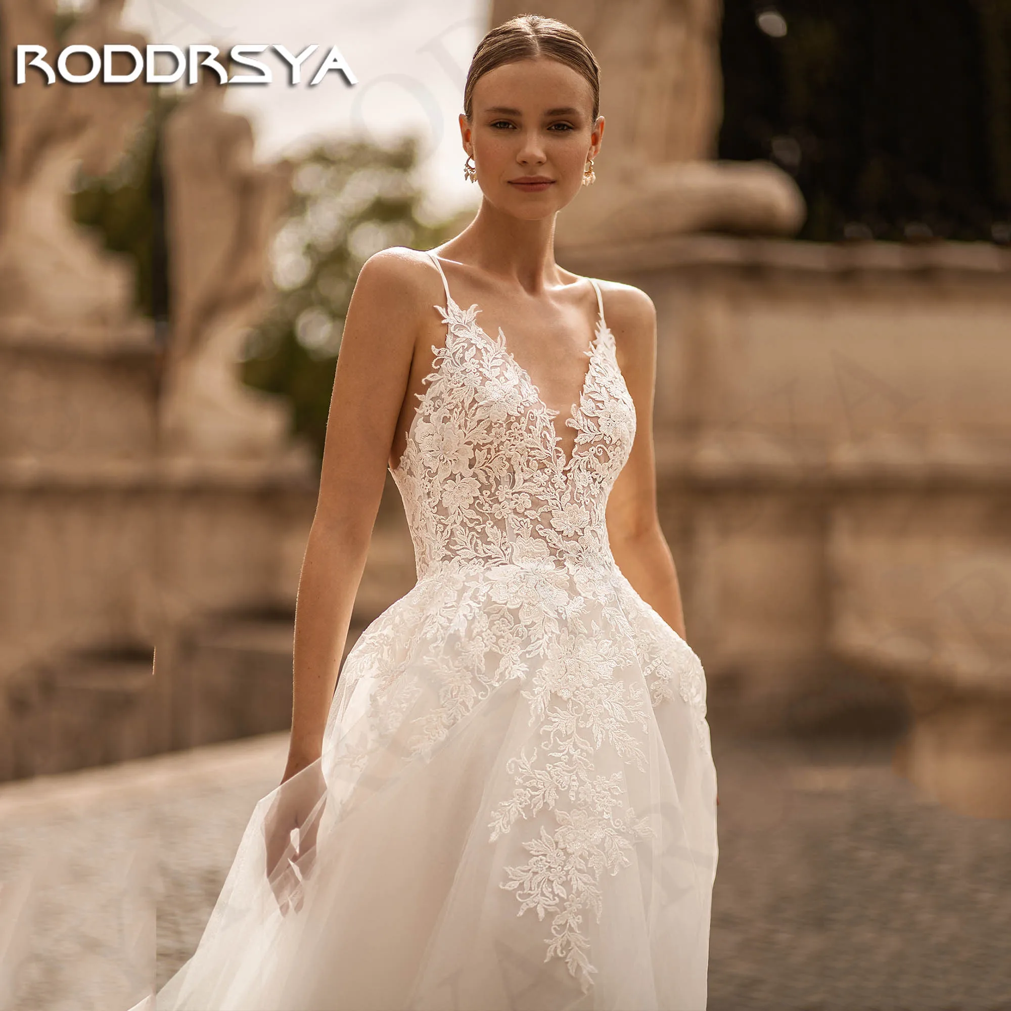 RODDRSYA Princesa V Neck Tule Vestidos De Casamento Para A Mulher 2024 Noiva A Linha Tulle Backless Appliques Vestido De Noiva Vestidos de noiva de