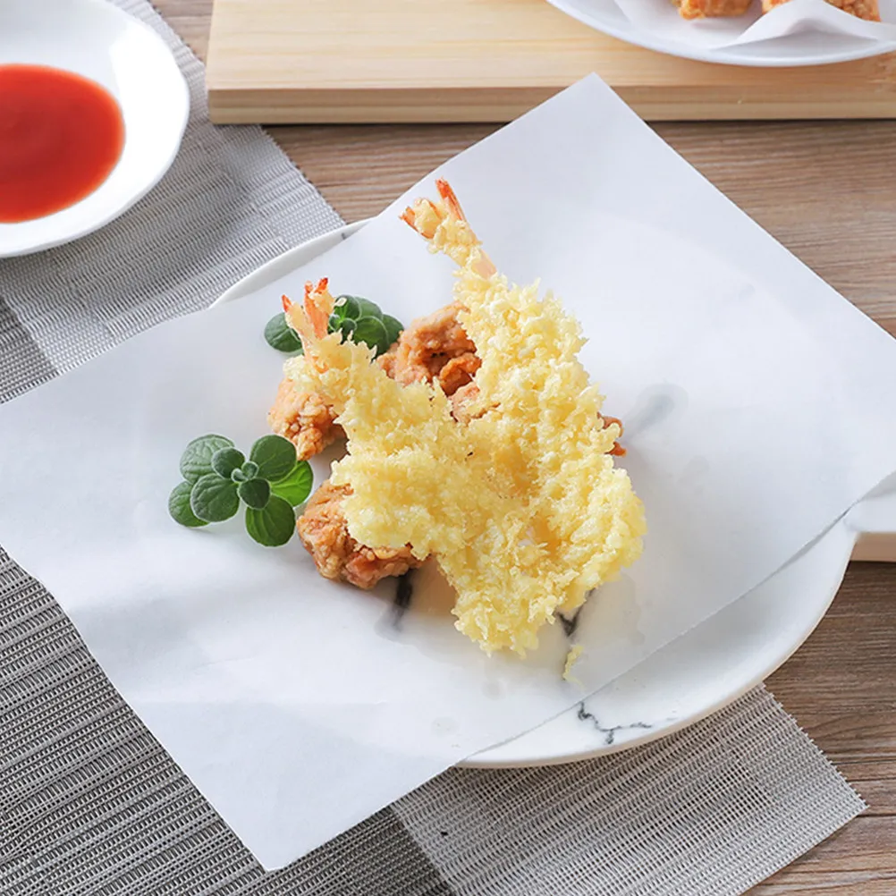 200Pcs Thickened Oil Absorbing Paper Non-Sticky Greaseproof Frying Food Packing Pads for French Fries Burgers Tempura Pastry