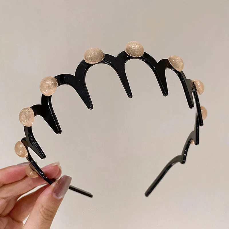 عصابات رأس موجة اللؤلؤ الموضة للنساء بلون صلب مع أسنان غير قابلة للانزلاق عصابات شعر لغسل الوجه للبنات عصابات رأس رياضية إكسسوارات شعر