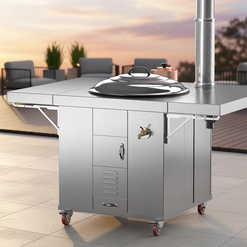 jf-All-in-One Camping Stove: Modern Stainless Steel Wood Burner with Lockable Waterproof Storage