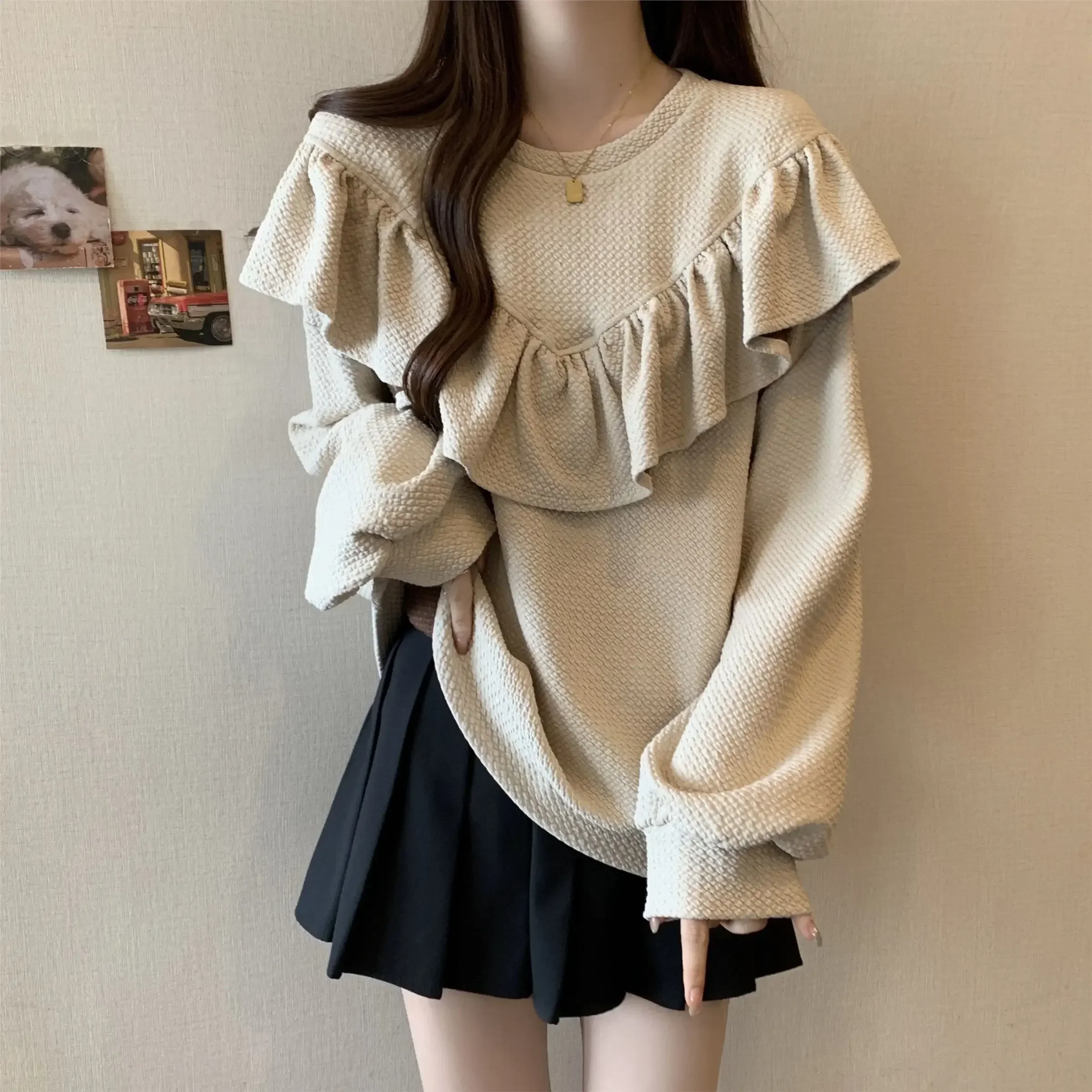 

Cute Pullovers Kawaii Plain Women's Sweatshirts Basic Long Sleeve Female Top Y2k Vintage Korean Fashion 2025 Trend Essential 90s