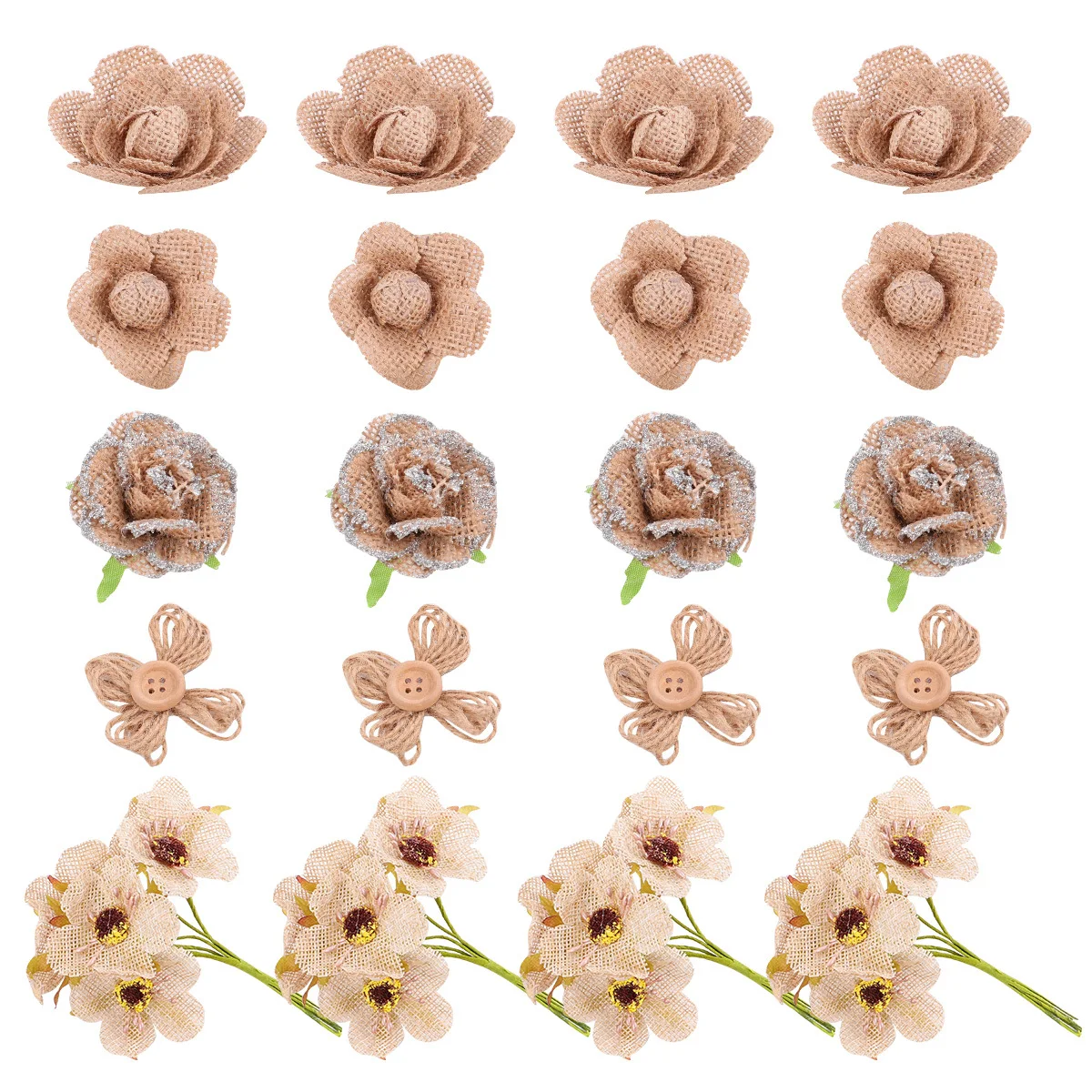 

20Pcs Decorative Burlap Rose Flowers Premium Handmade Linen Blooms for Wedding Holiday Party Decoration Indoor Outdoor Use