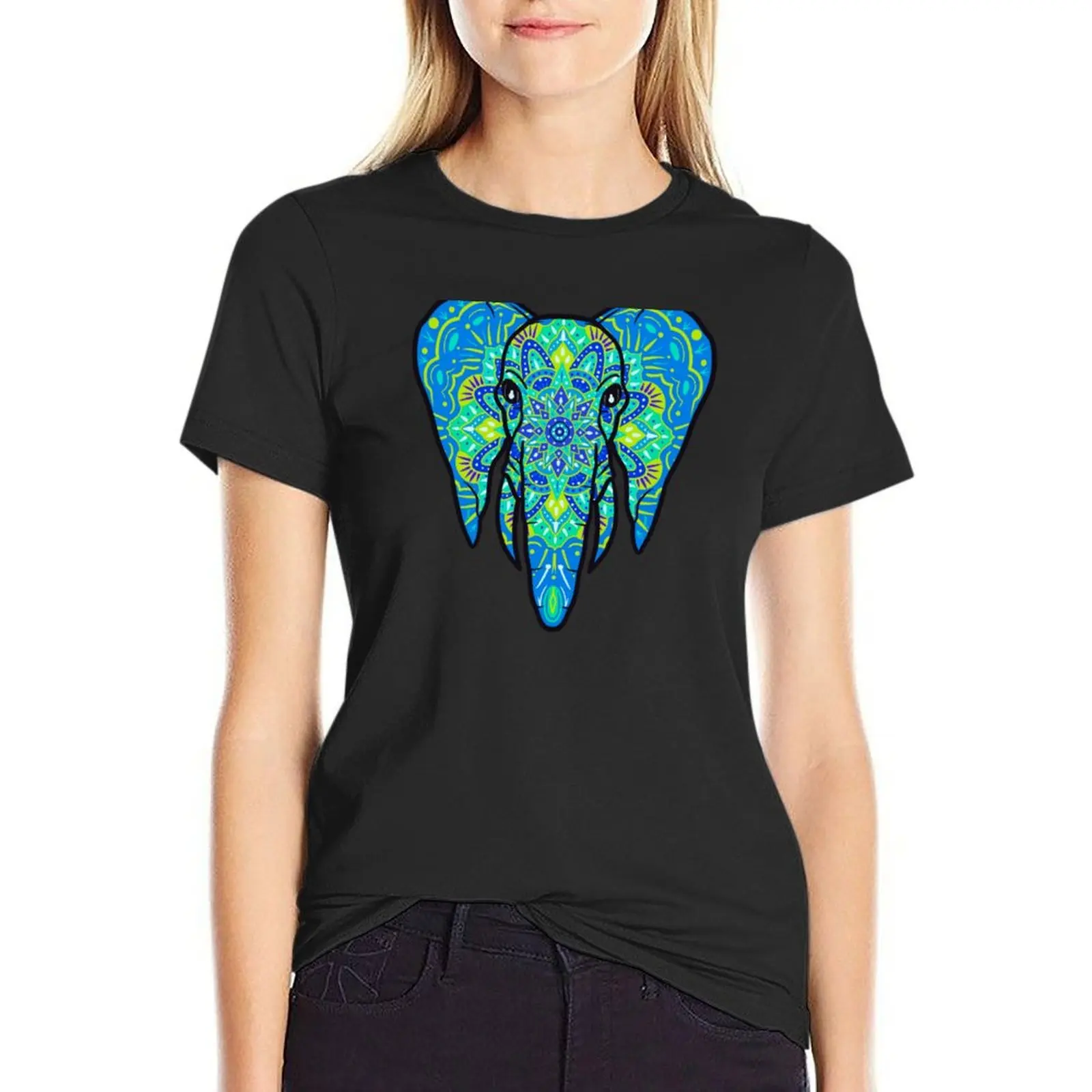 

Elephant mandala silhouette T-Shirt summer tops sweat customizeds funny new edition t shirts for Women