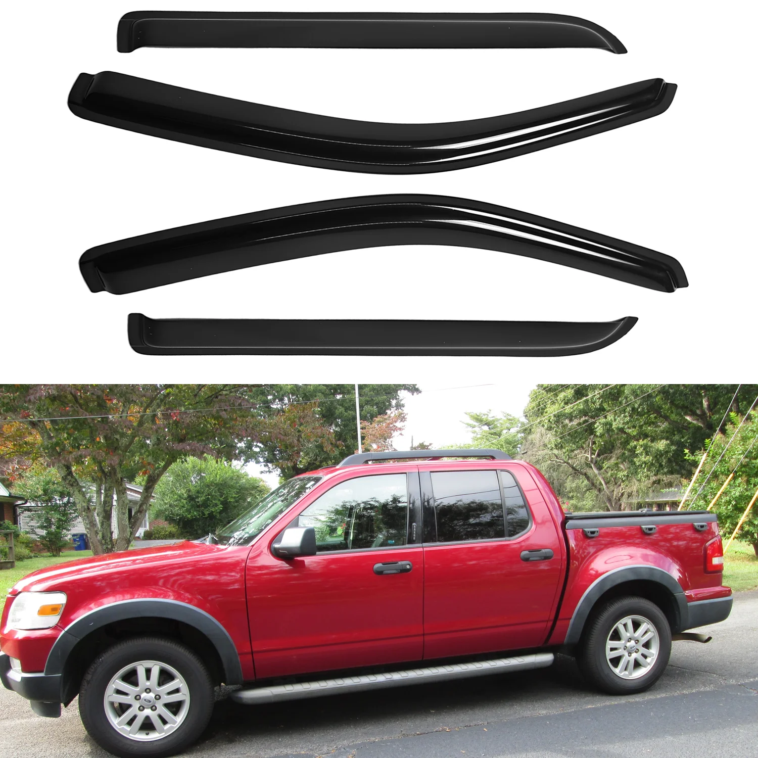 

For Ford Explorer 4-Door Hatchback 2002-2010 / Mercury Mountaineer 4-Door Hatchback 2002-2010 / Lincoln Aviator 4-Door Hatchback 2003-2005 Tinted Rain Deflectors 4pcs Set Window Visor No Water Channel 1.5MM Thick