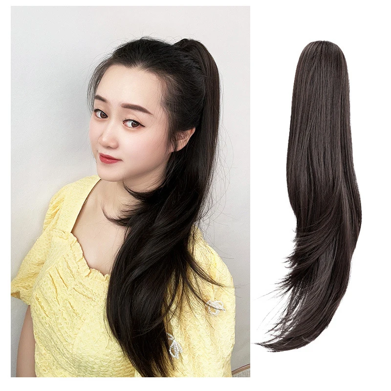 

Slightly Curled Medium-Length High-Temperature Fiber Hairpiece with Claw Clip for Women, Double Ponytail