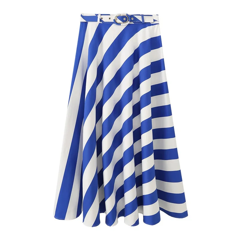 

Summer Striped Printed Long Skirts for Women Fashion Belted 2026 New Style Women's Skirt