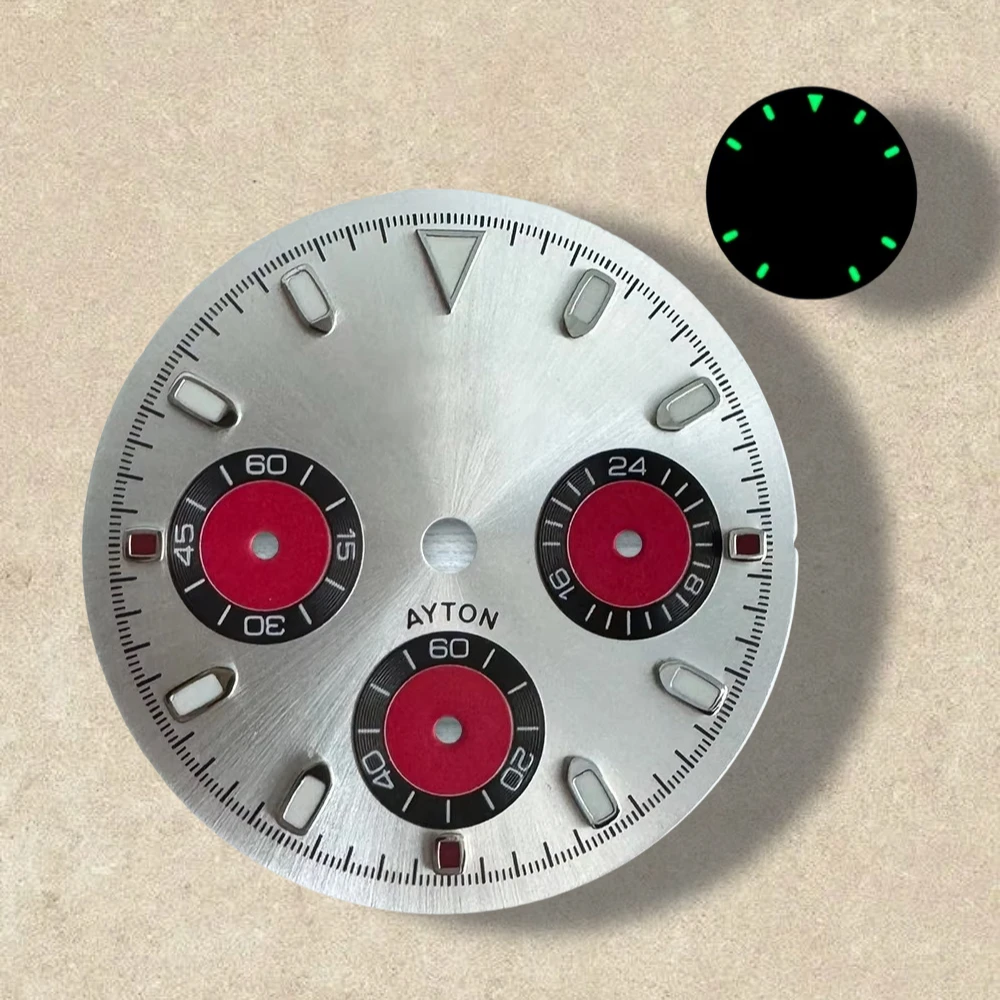 29.5mm S Logo panda colorato DTN quadrante a tre occhi adatto al movimento VK63 verde luminoso quadrante di alta qualità accessori per la modifica dell'orologio