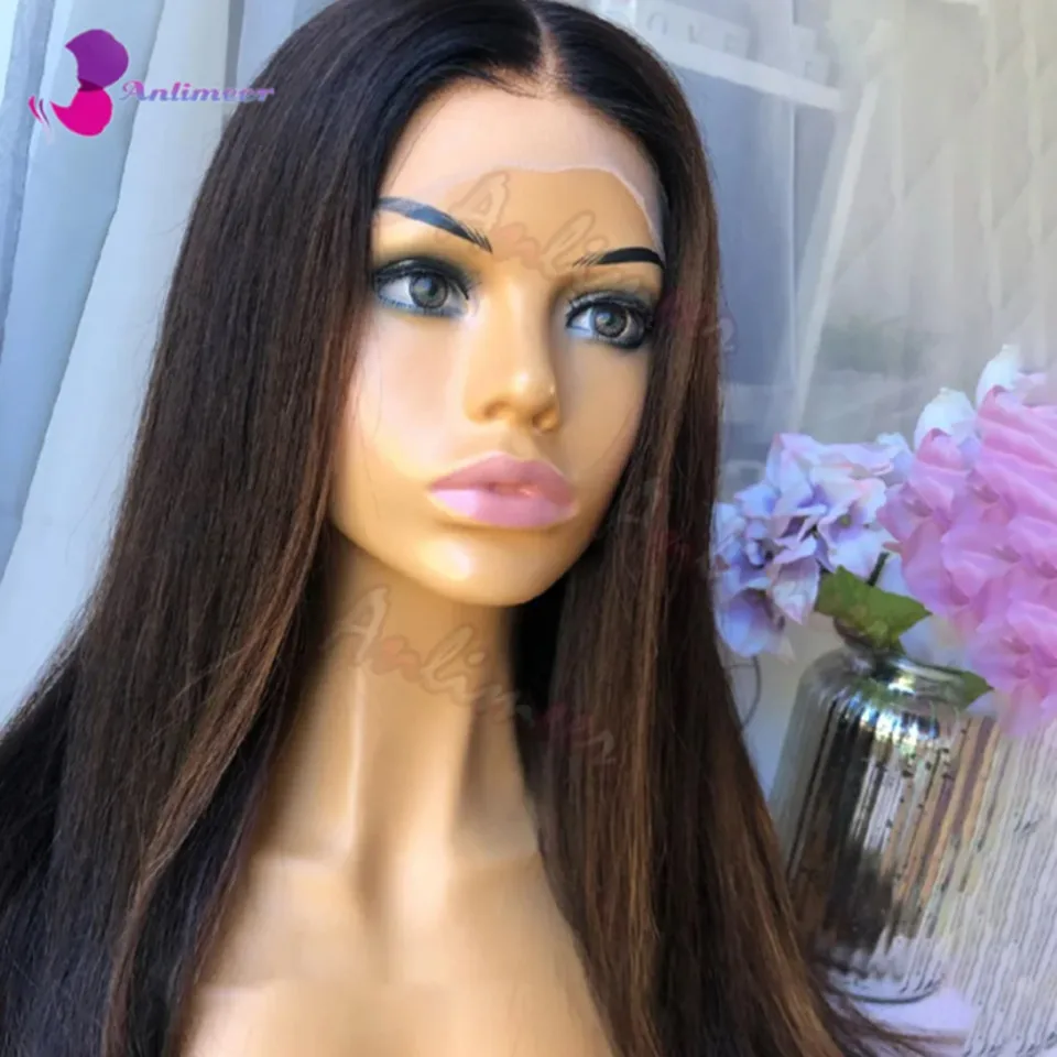 13x6 Lace Front Wigs Human Hair 200% Density Highlight Auburn Wig Balayage Straight Human Hair Wigs Dark Brown Wig Silk Top Wig