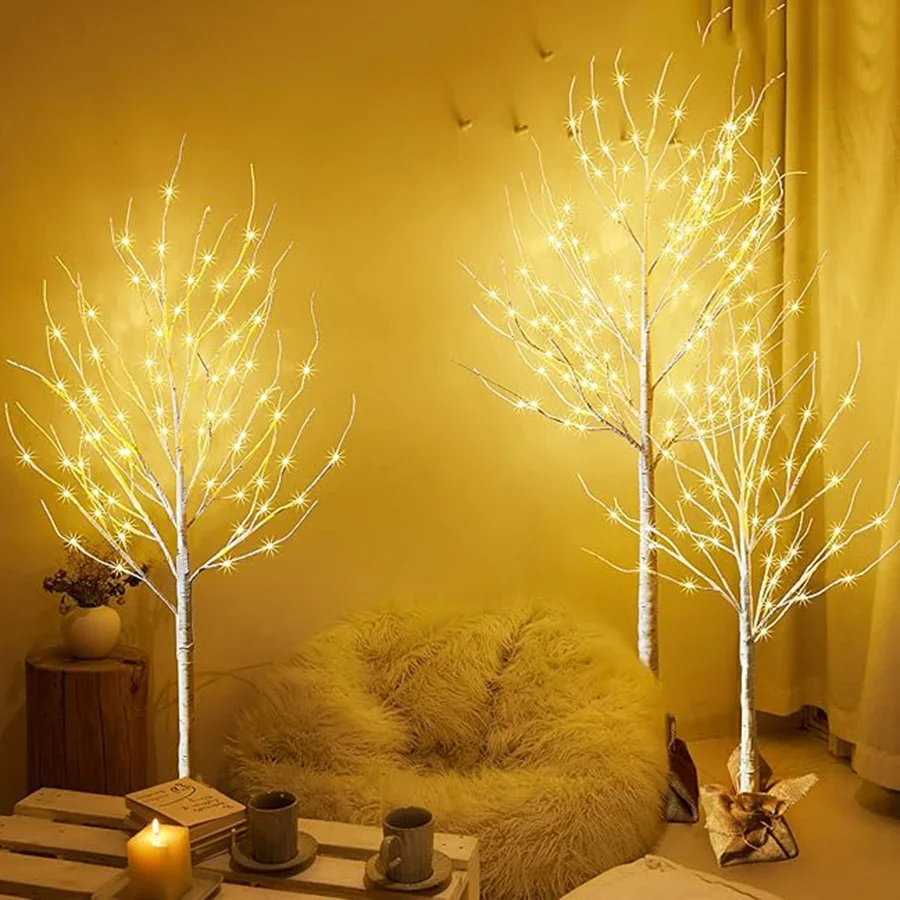 Árbol de abedul iluminado de 1,8 M, árbol de abedul blanco con luces LED, árbol de Navidad blanco para exteriores e interiores, decoración para fiesta en casa y boda