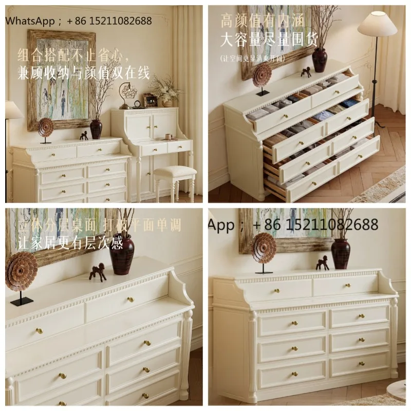 SCY light luxury living room high-end dining side cabinet small apartment bedroom white storage solid wood eight-bucket cabinet