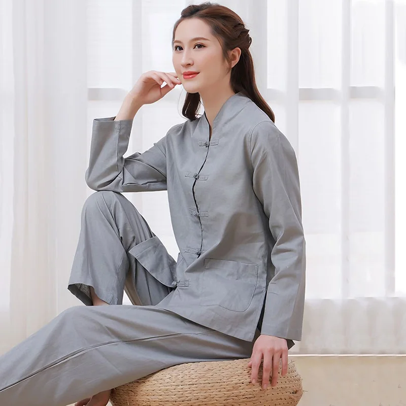 

Retro Chinese Kung Fu Tai Chi Clothing Martial Arts Wushu Uniform 100% Cotton Tops+Pants Set Tai Chi Yoga Sports Exercise Suit