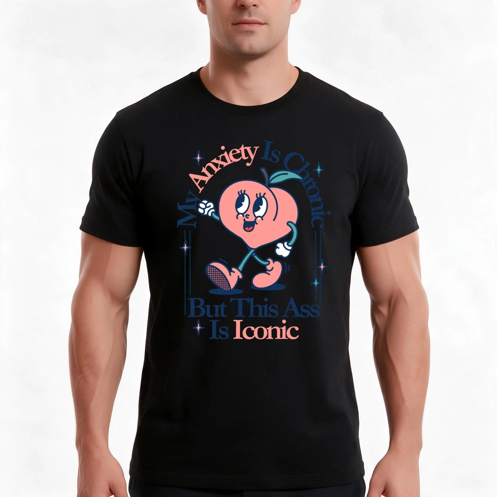 Peach Retro Cartoon T-Shirt Summer Casual Cotton Tee Oversized Streetwear Tops Vintage Graphic Print Loose Fit Short Sleeve