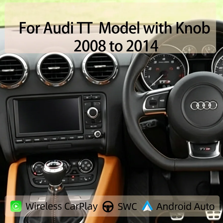7-Zoll-Android-Radio Typ-C für Audi TT Modell mit Drehknopf 2008-2014, kabelloses CarPlay, Android Auto, GPS-Navigation, Bluetooth, Lenkradsteuerung