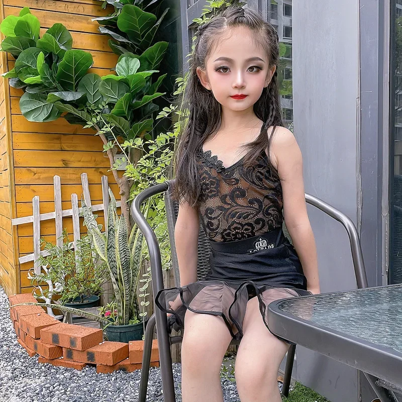 Costumi da spettacolo per la pratica delle ragazze vestito professionale per celebrità di Internet per bambini vestito da spettacolo per l'allenamento di danza latina