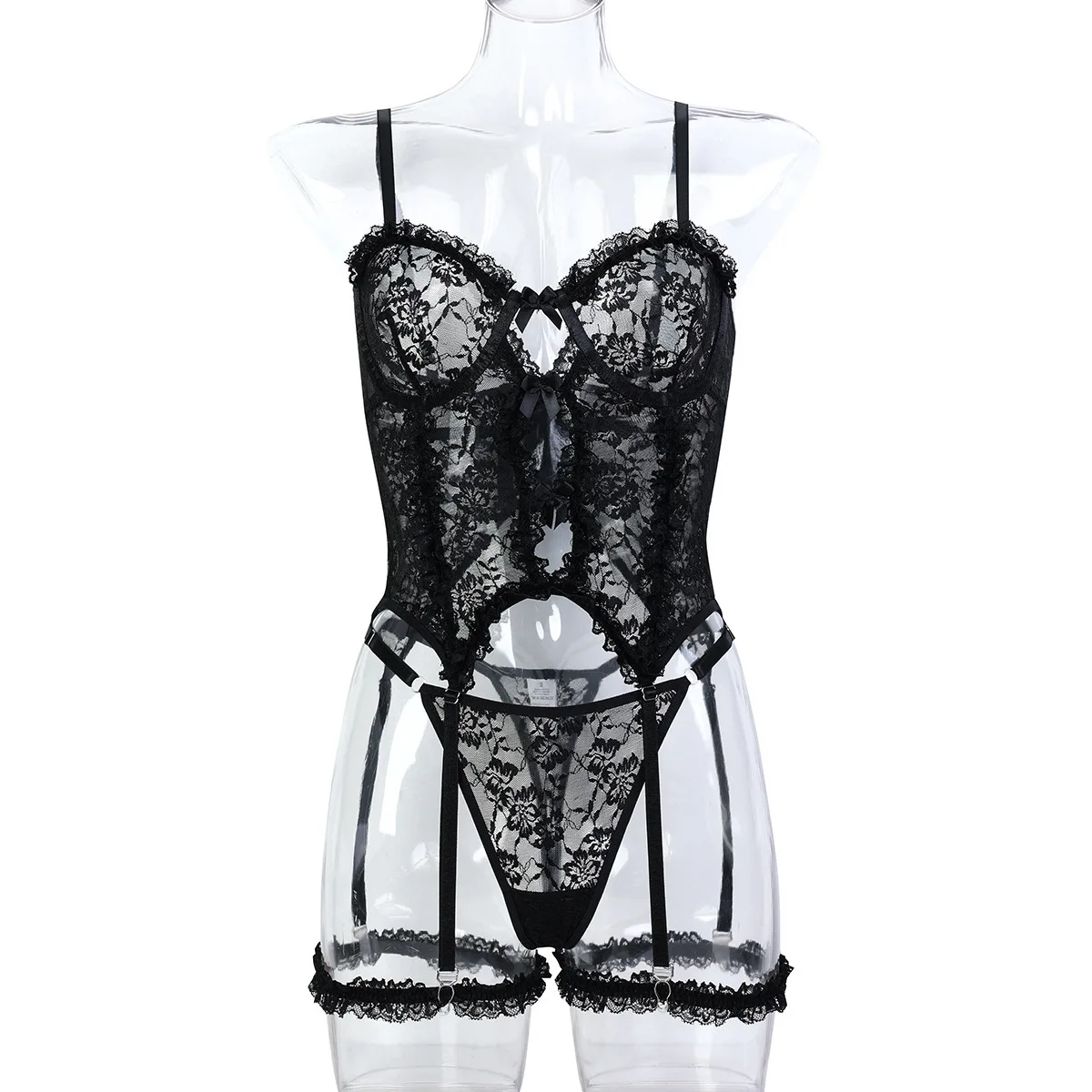 

Sexy Lace Erotic Set Women Mesh Thin See Through Lingerie Thong Set Elegant Embroidery Underwear Sexy Costumes