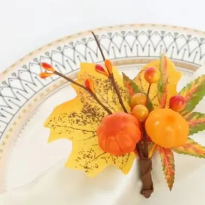 12Pcs Pumpkin Maple Leaf Napkin Rings Silk Foam Autumn Table Decor For Halloween Thanksgiving Party Home Dining Ornaments