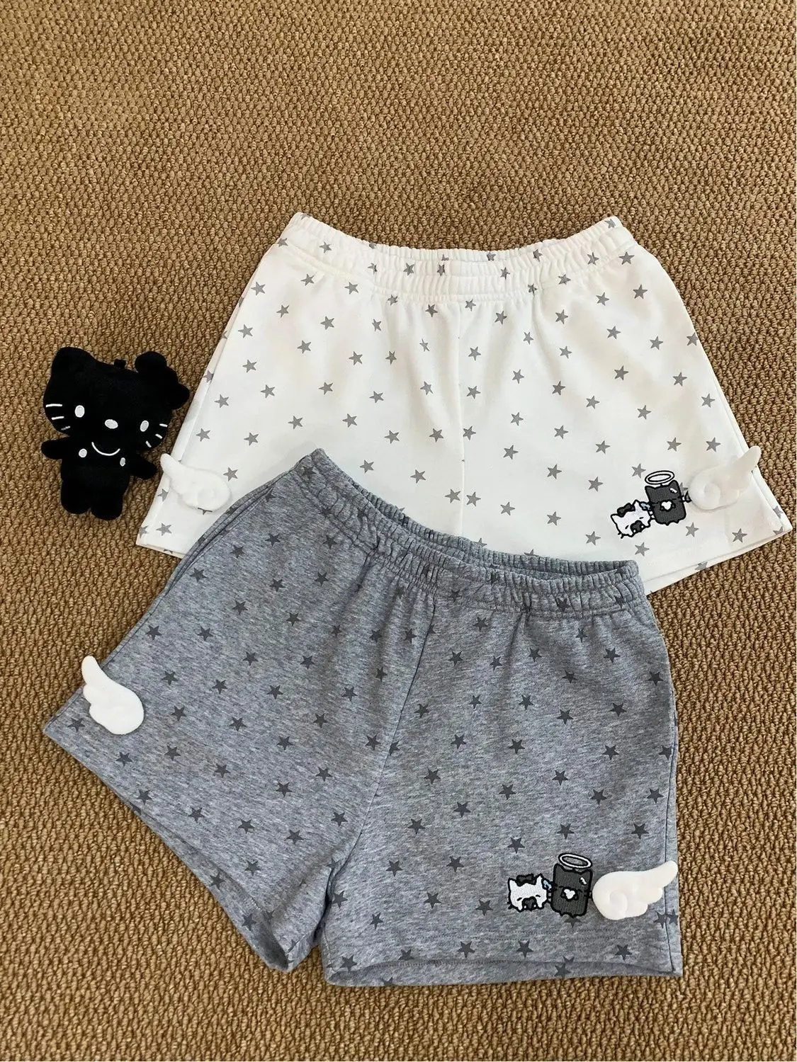 Cute Wings Full Print Shorts Women Summer Embroidery Japanese Home Cute Soft Girl Loose Versatile Wide Leg Pants
