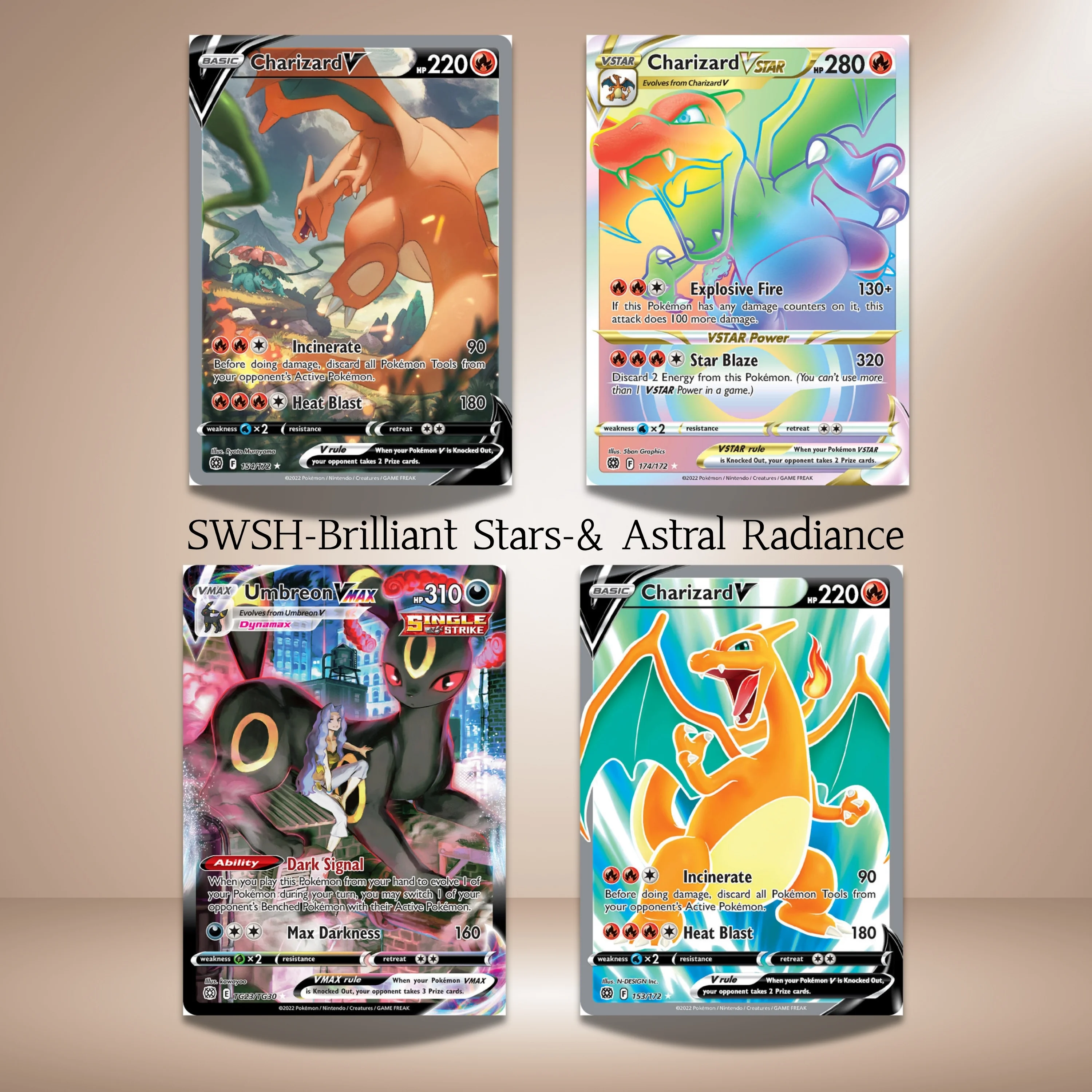 

pkm ptcg Top-Grade Holographic Proxy TCG Cards - SWSH Brilliant Stars Charizard & Umbreon Replica Set