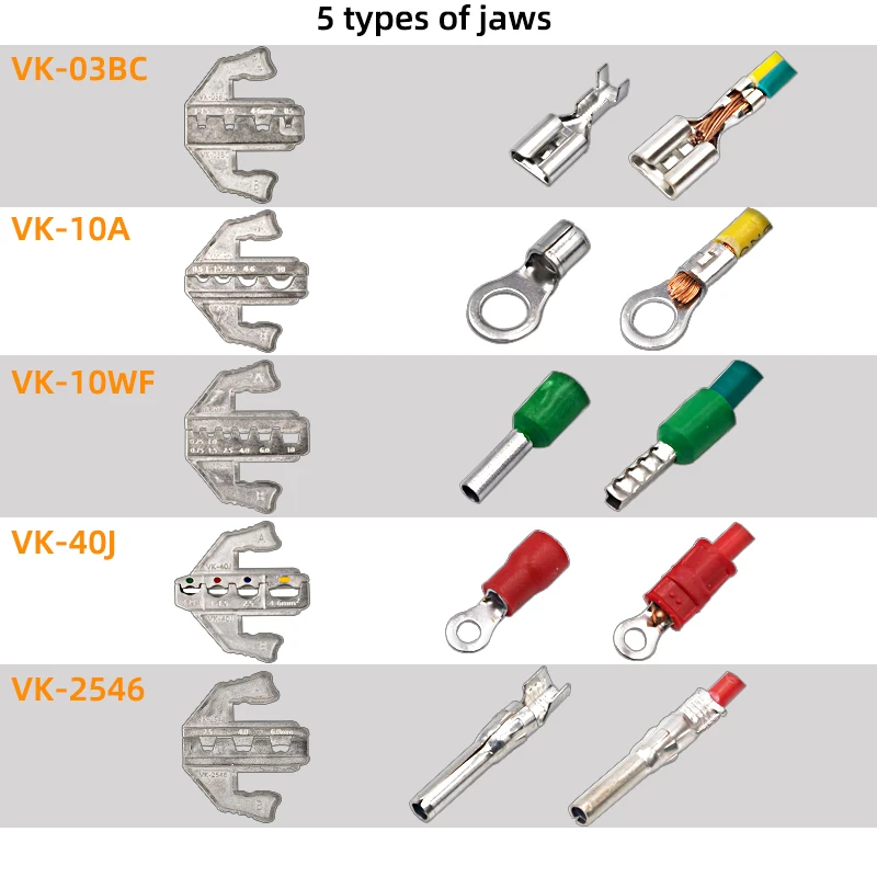 Crimping Tool Set Jaw Plug-In Replacement Heat Shrinkable Ratchet Wire Pliers Non-Insulated Open Barrel Ferrule Connector Solar