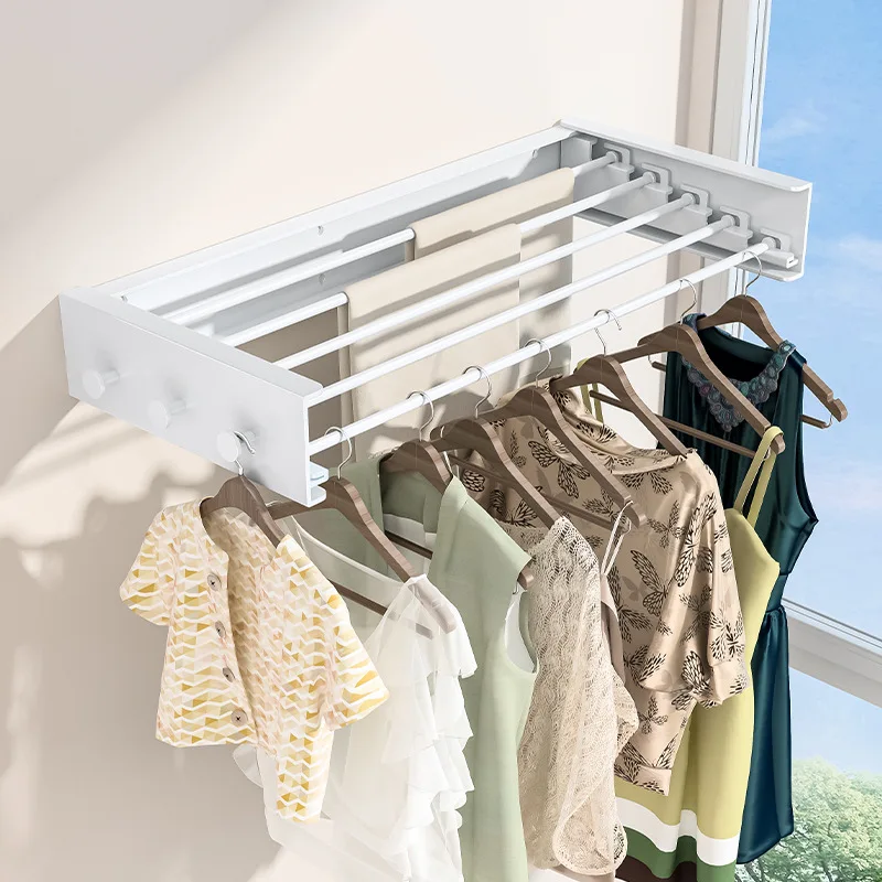 Adjustable Wall Mounted Clothes Hanger with Invisible Design - Foldable Drying Rack for Balcony and Bathroom Towel Storage