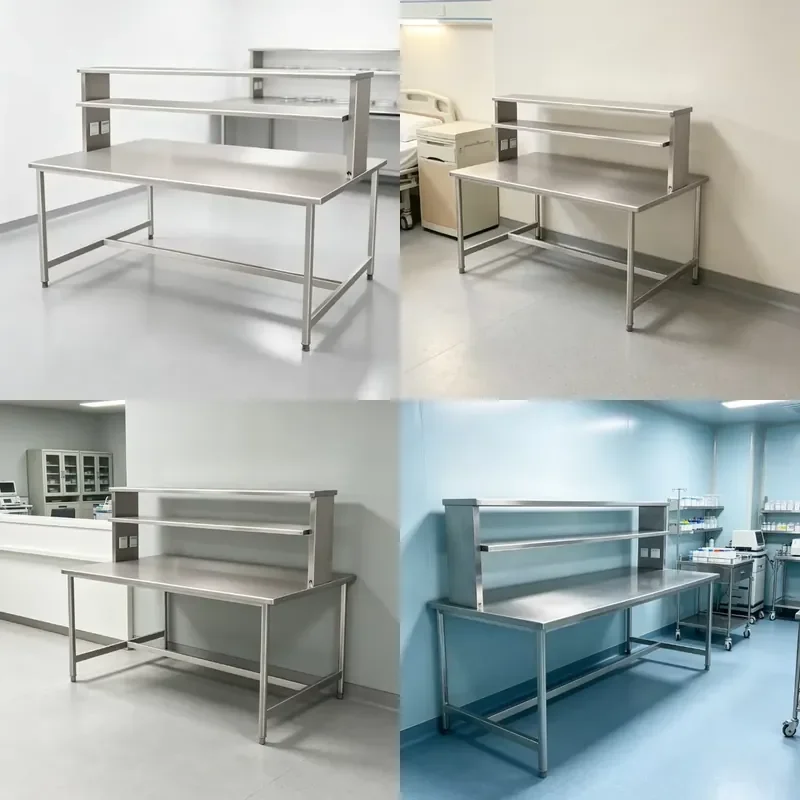 Customizable Modern Stainless Steel Hospital Inspection Table Single Sided Double Sided Medical Packaging Workbench with LED