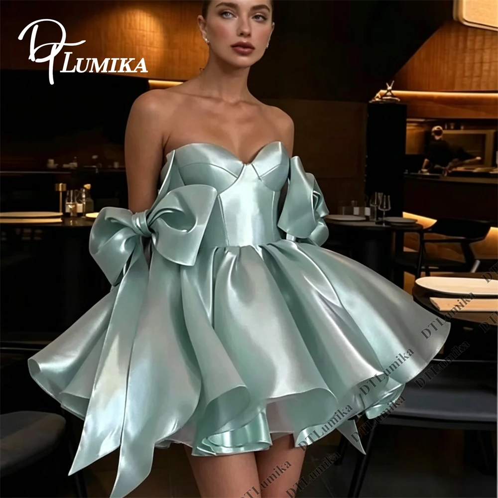 DTLumika Beliebtes Glänzendes Satin-Partykleid mit Schulterfreiem A-Linien-Schnitt Nachtclub-Abendkleid in Anpassbaren Farben und Größen