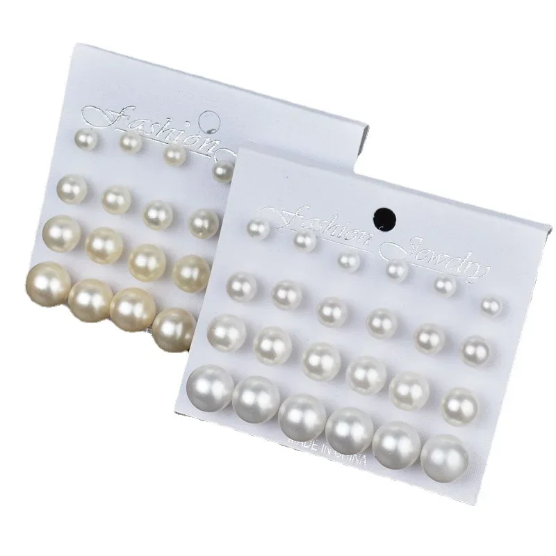 New 12pairs/set White Simulated Pearl Earrings Set For Women Girls Jewelry On Ear Ball Multi-size Stud Earrings Ear Stud Gifts