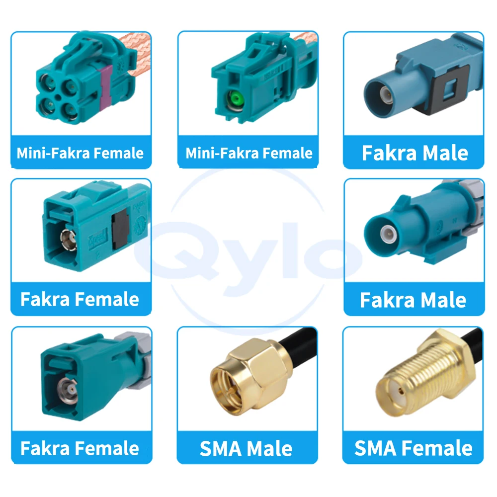 (1 pcs) Tyco Mini FAKRA 4 in 1 Z Series Aqua Blue to SMA / FAKRA RG316D Brown Silver-Plated Cable FAKRA to SMA Cable
