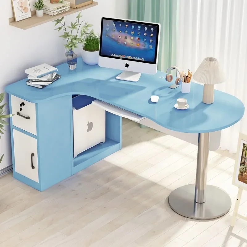 Simple Modern Curved Corner Desk L Shaped Computer Table Study Cabinet Owner Office Workstation Diagnosis Treatment Table