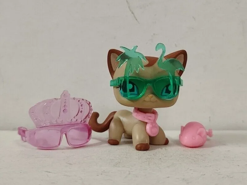 Littlest Pet Shop Figure LPS Brown Cat #1024 W/4pcs Accessories for kid Toy