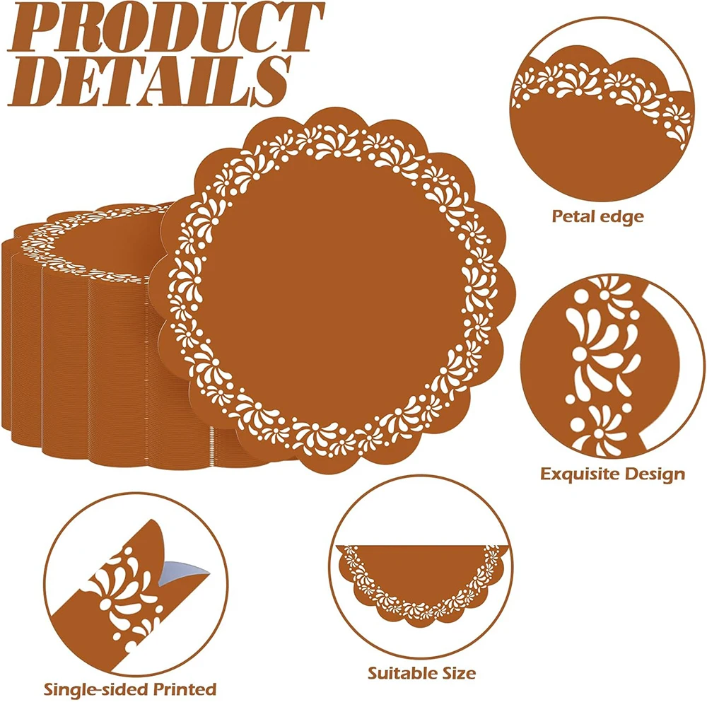 12/24/36pcs Brown Paper Disposable Placemats 13.5 inch Flower Edge Placemats Are Suitable for Table Layout