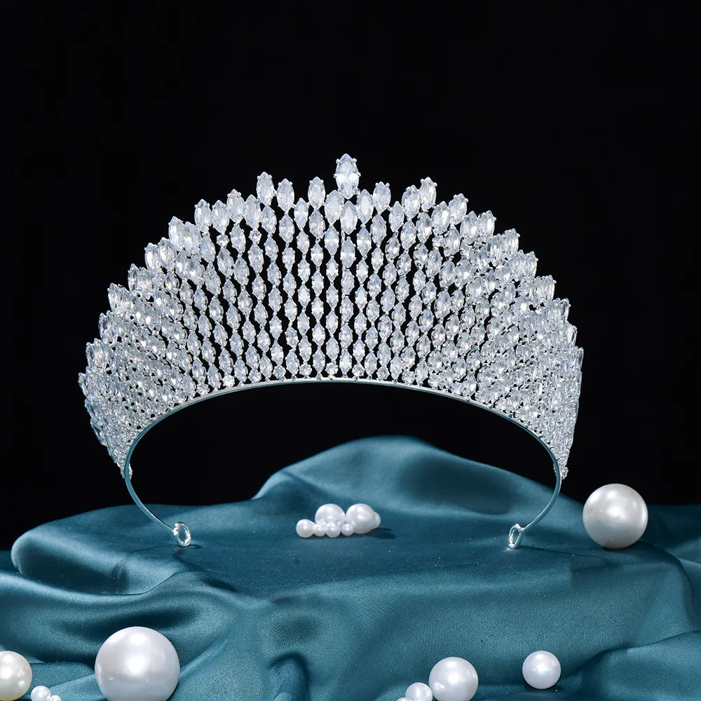 Women's Crowns Tiaras For Wedding Bride Hair Accessories Zirconia CZ Big Crown For Queen Miss Universe Bridal Tiara Headdress
