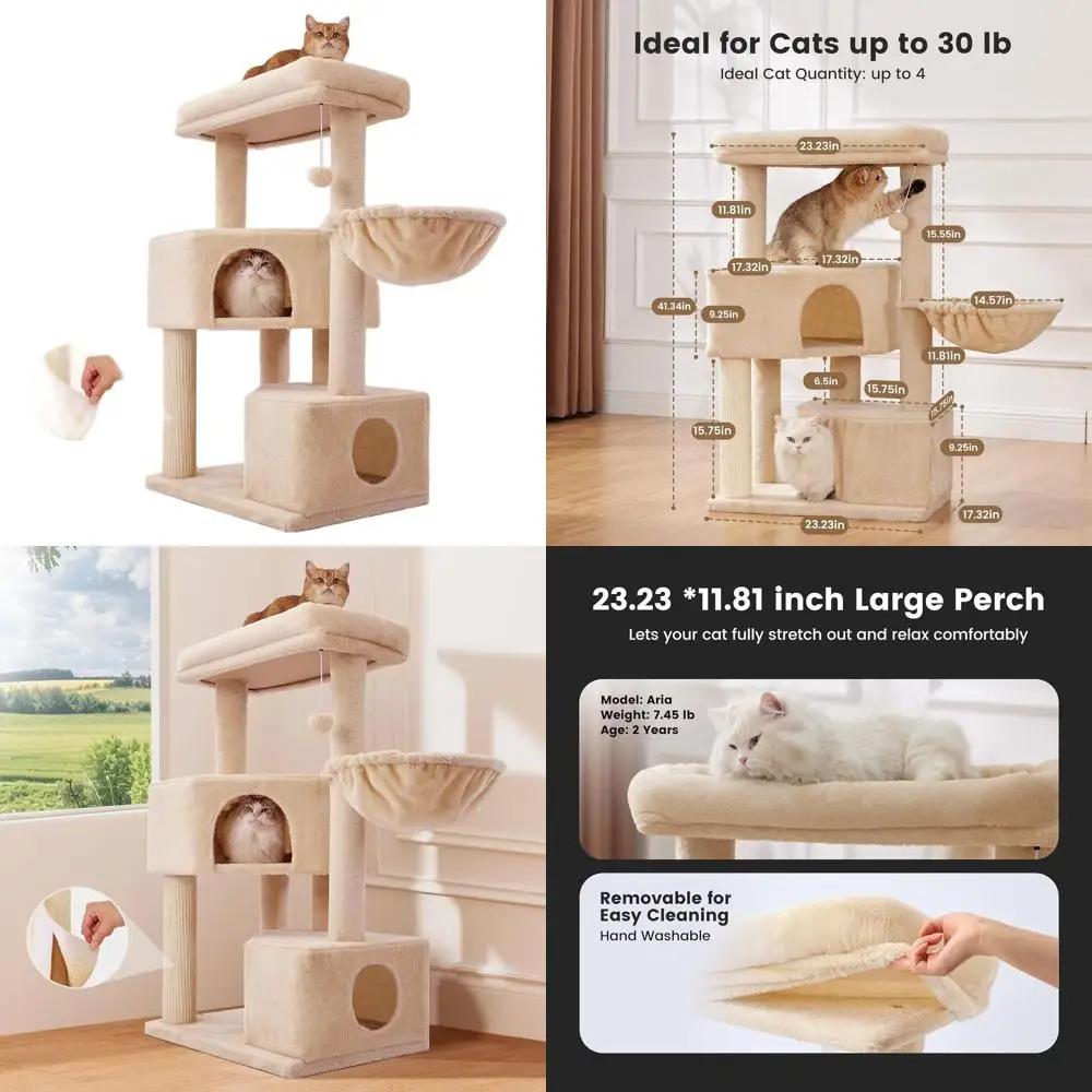 

41 High-Quality Cat Tower for Large Cats, Sturdy with 3.2in Posts, Washable Top Perches, Space-Saving Design for Apartments, Eas