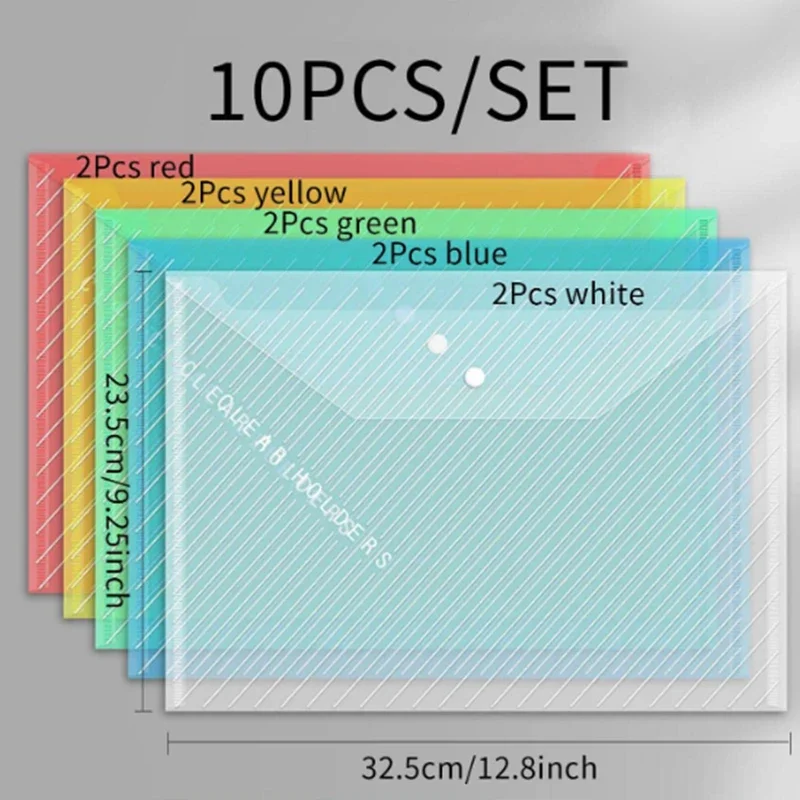 10 Pieces A4 Twill Materials Student Test Buckles Large Capacity Office Waterproof Paper Bags Transparent File Bags Snap