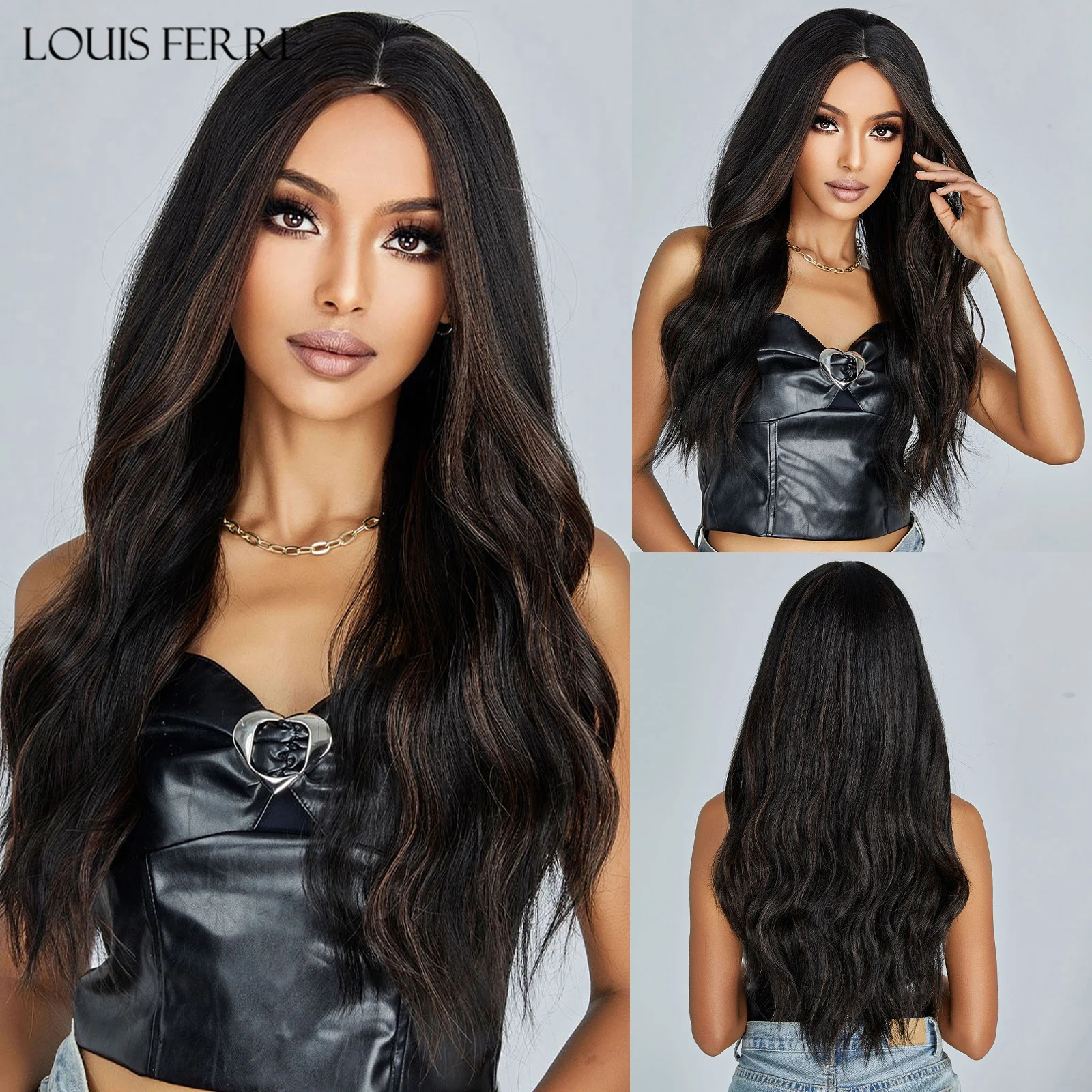 

LOUIS FERRE Длинные объемные волны Синтетические парики Женский парик Черный Коричневый Натуральные парики для повседневного косплея Вечеринка Использование Высокая температура