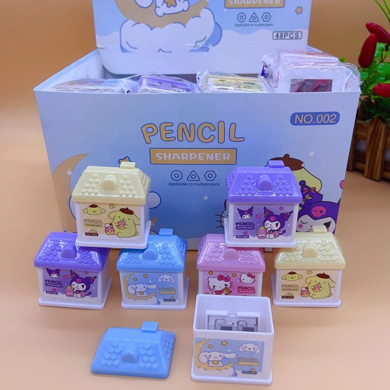 Sanrio Cinnamoroll Melody Kuromi Hellokitty Cartoon House Pencil Sharpener Student Double-hole Pencil Sharpener Stationery Gifts