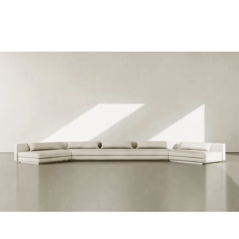 Minimalist designer leather art sofa living room straight row sofa high-end villa sofa