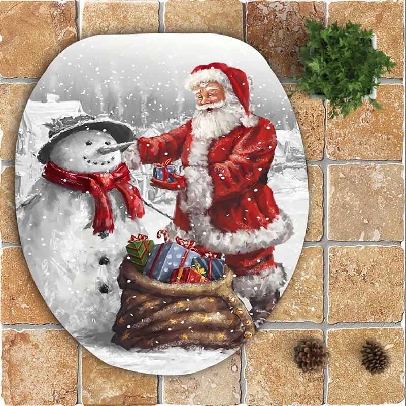 3 Pieces Santa Claus Snowman Christmas Series Bathroom Front Toilet Set Non slip Floor Mat