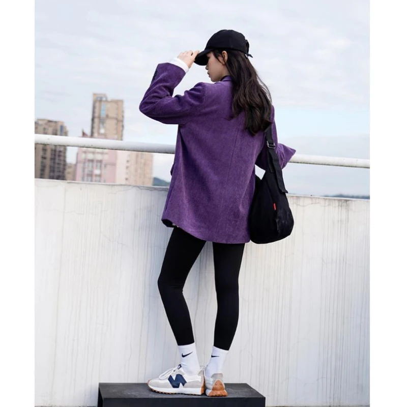 Purple Corduroy Blazer Women Autumn Winter Jacket Vestido Luxury Brand Coat Office Ladies Long Sleeve Button Stylish Suit Trend